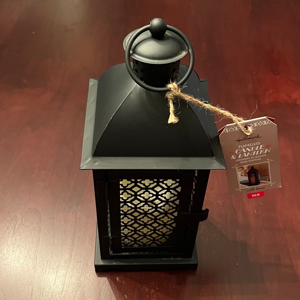 New Hallmark Black Metal Flameless Candle & Lantern with Timer - Original Tags